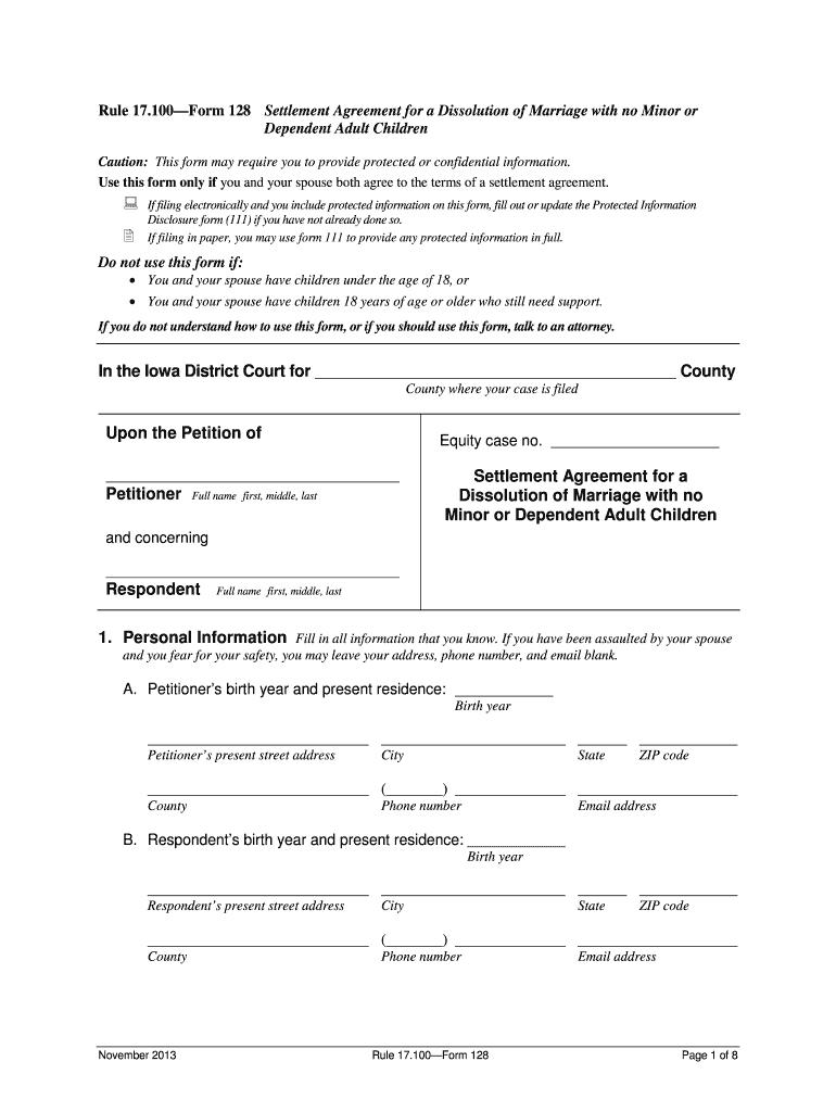 Iowa 128 Marriage Form