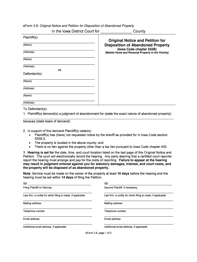 EForm 3 8 Original Notice and Petition for Disposition of Abandoned Iowacourts