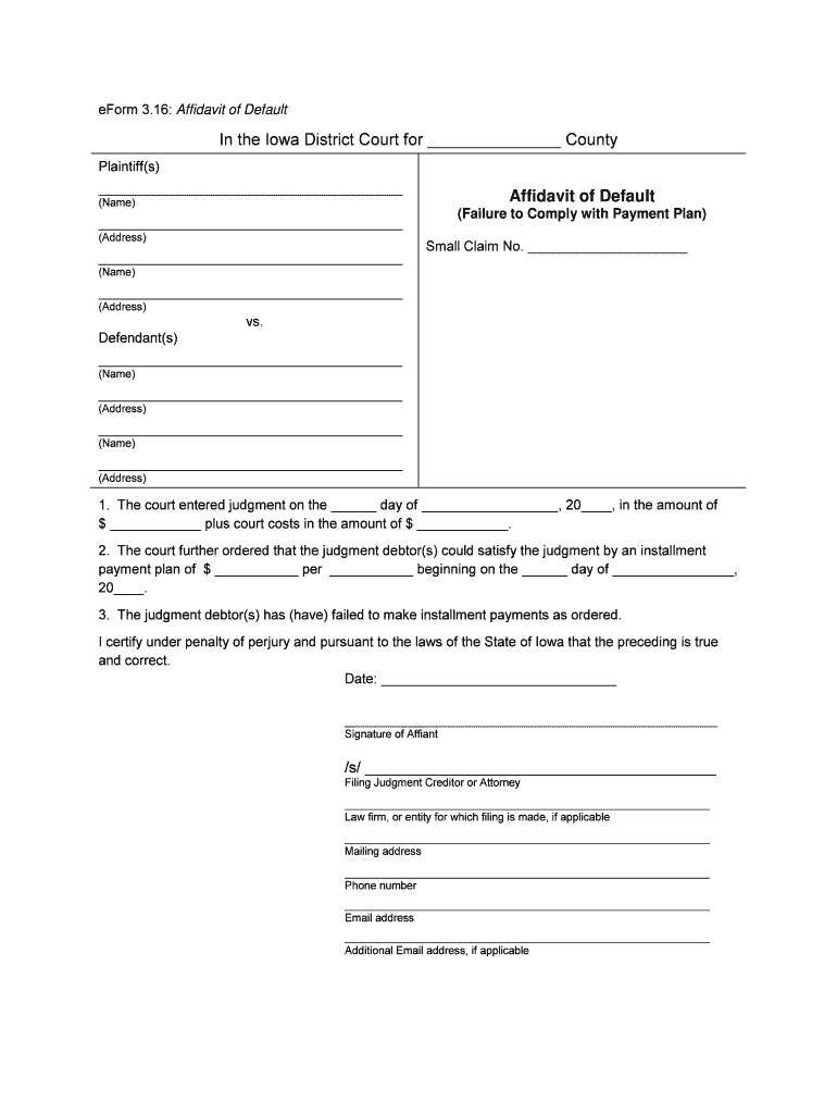 Iowa Affidavit Default  Form