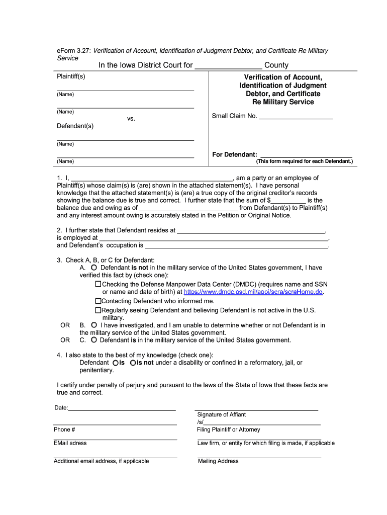 Fillable Iowa Verification of Account Form 3 27