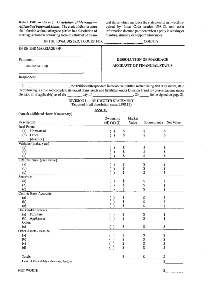 Iowa Affidavit Financial Status  Form