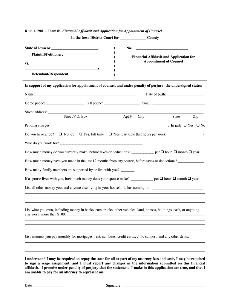 Ia Affidavit  Form