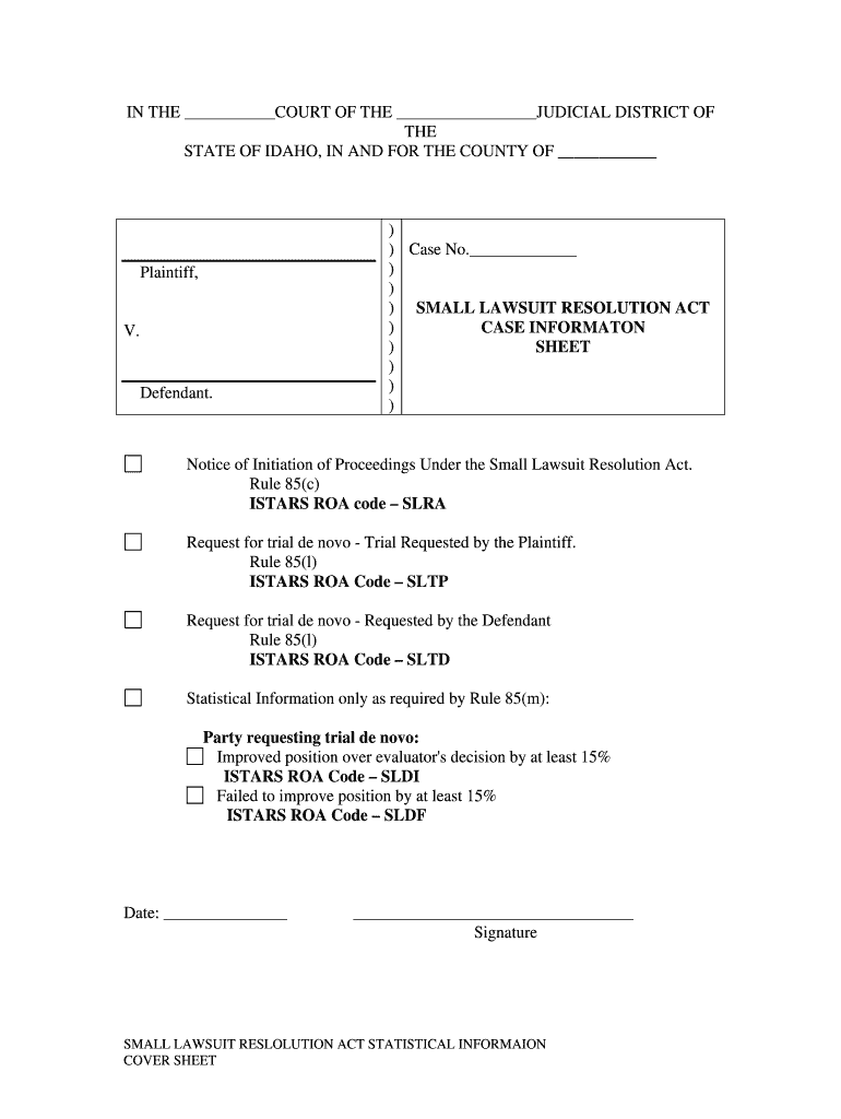 SLRA Case Tracking Statistical Information Sheet 4 23 07 DOC Isc Idaho