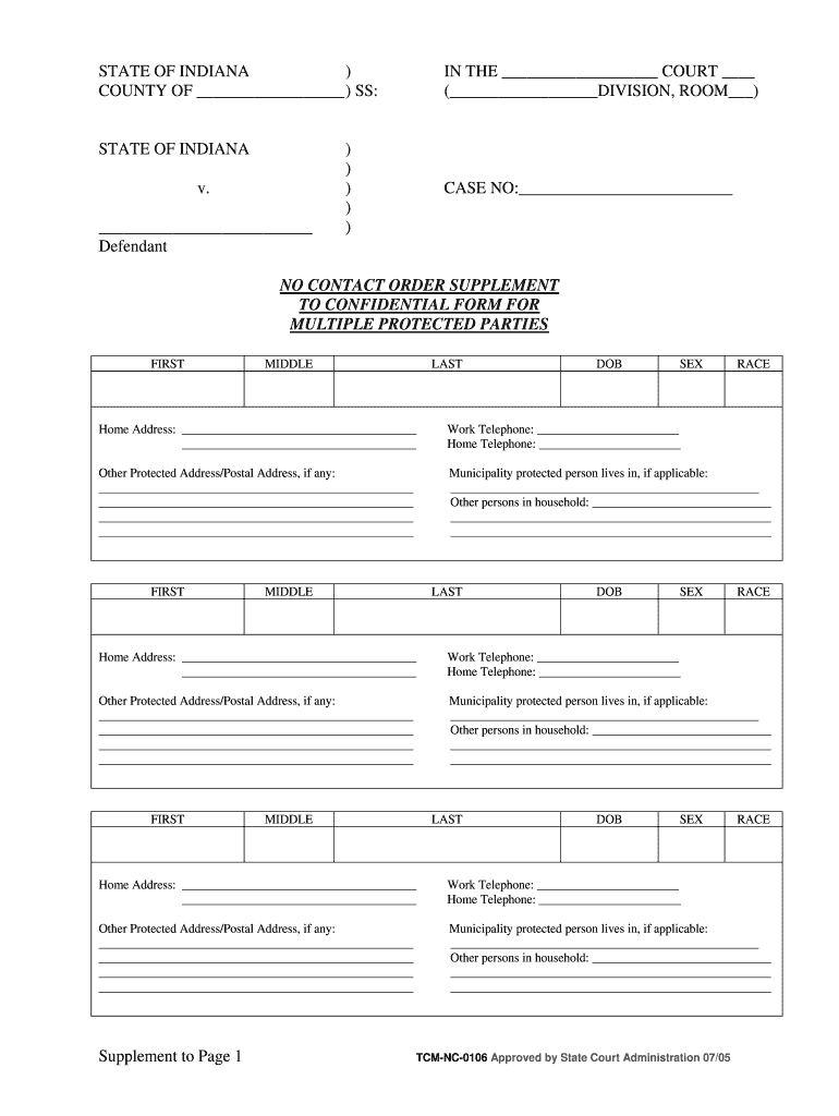 NO CONTACT ORDER SUPPLEMENT to CONFIDENTIAL FORM for MULTIPLE PROTECTED PARTIES in