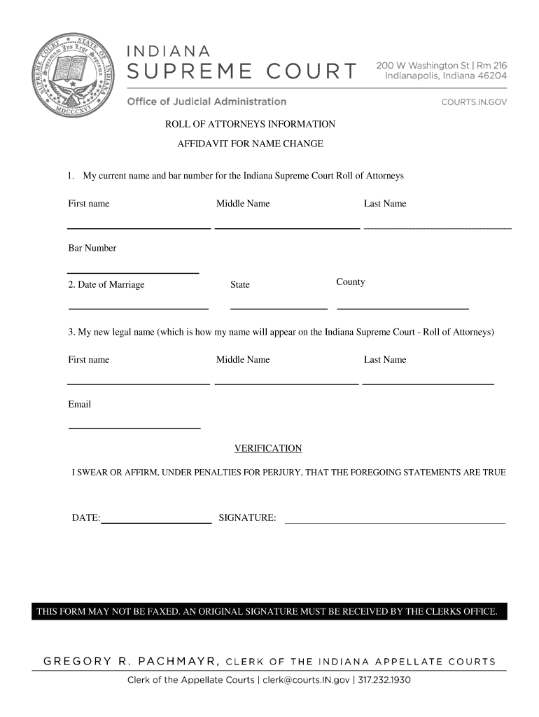 Indiana Affidavit Name Change  Form