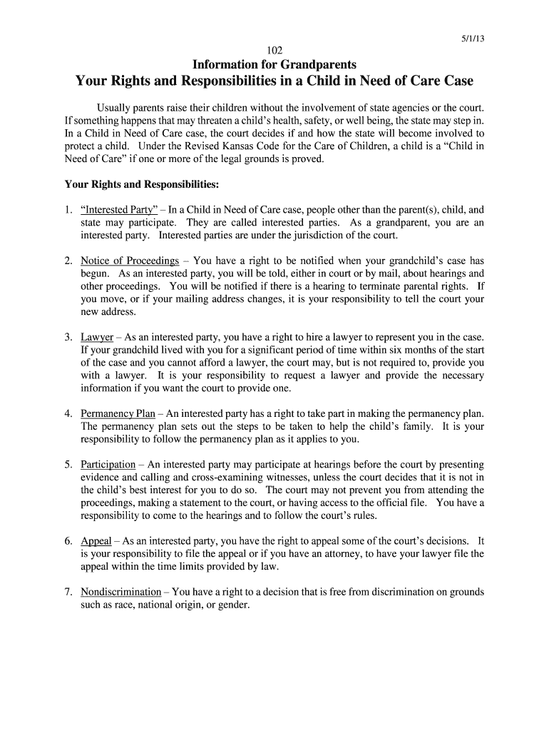  Your Rights and Responsibilities in a Child in Need of Care Case Kansasjudicialcouncil 2013-2024