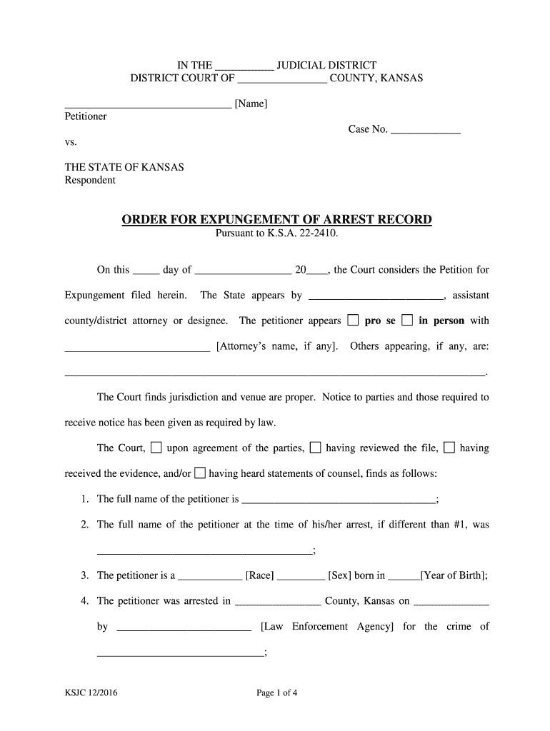 Order for Expungement of Arrest Record Kansas Judicial Council Kansasjudicialcouncil 2016-2024