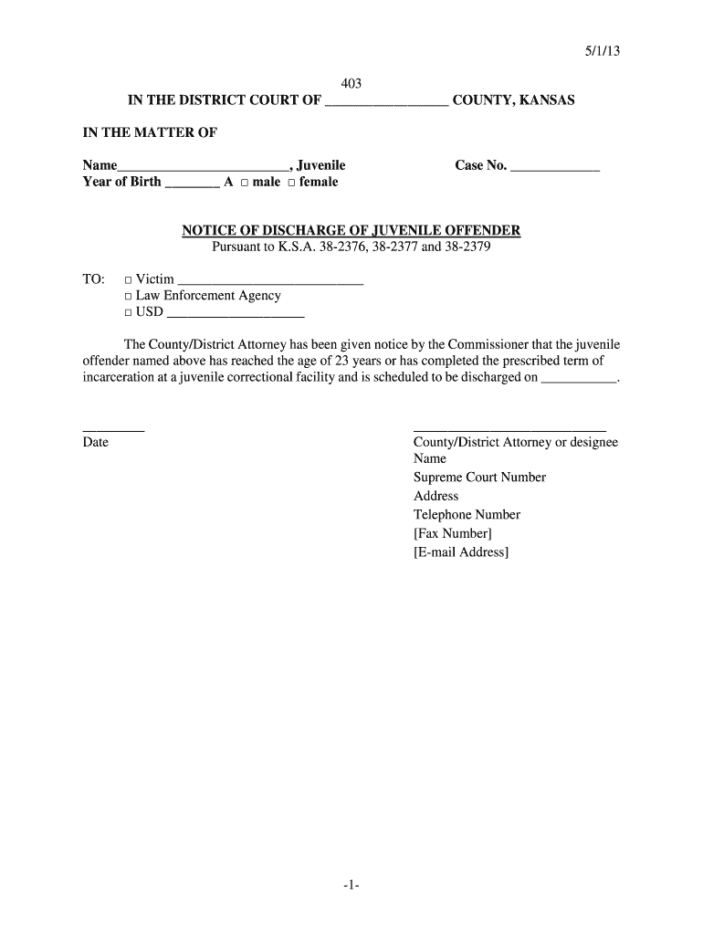  5113 1 403 in the DISTRICT COURT of COUNTY, KANSAS in Kansasjudicialcouncil 2013-2024