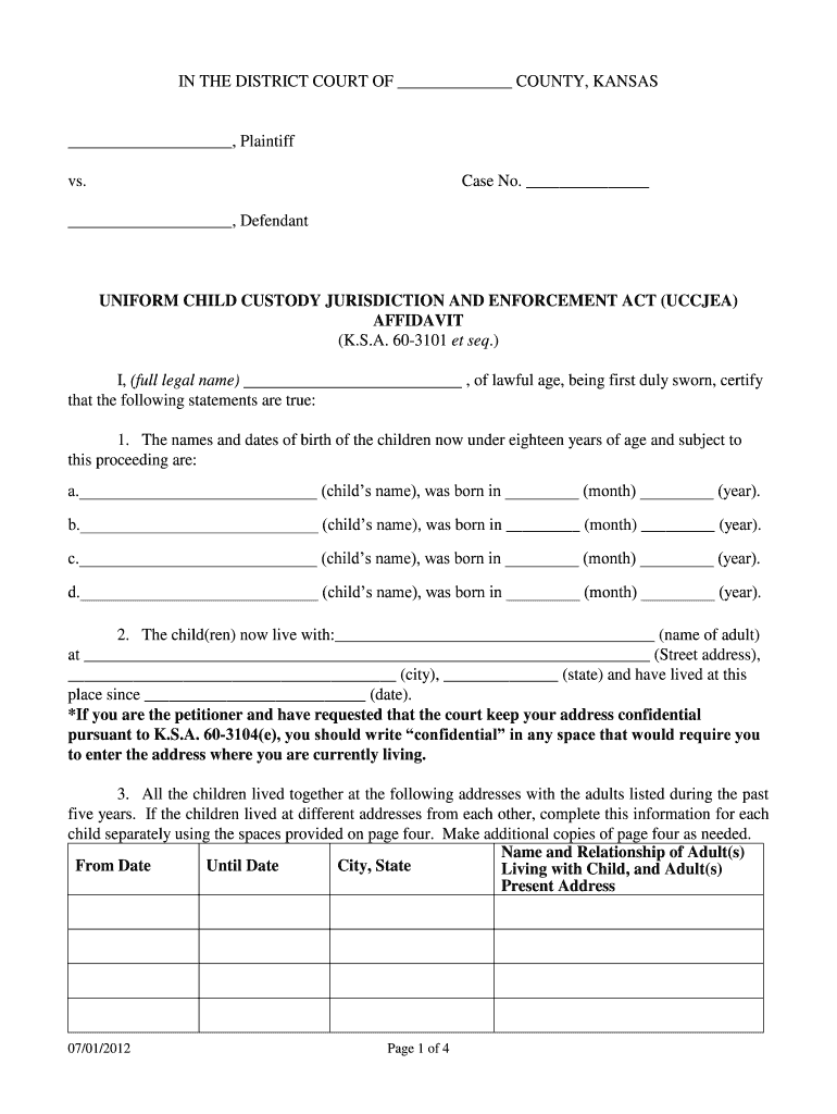  Uccjea Affidavit Kansas 2012-2024