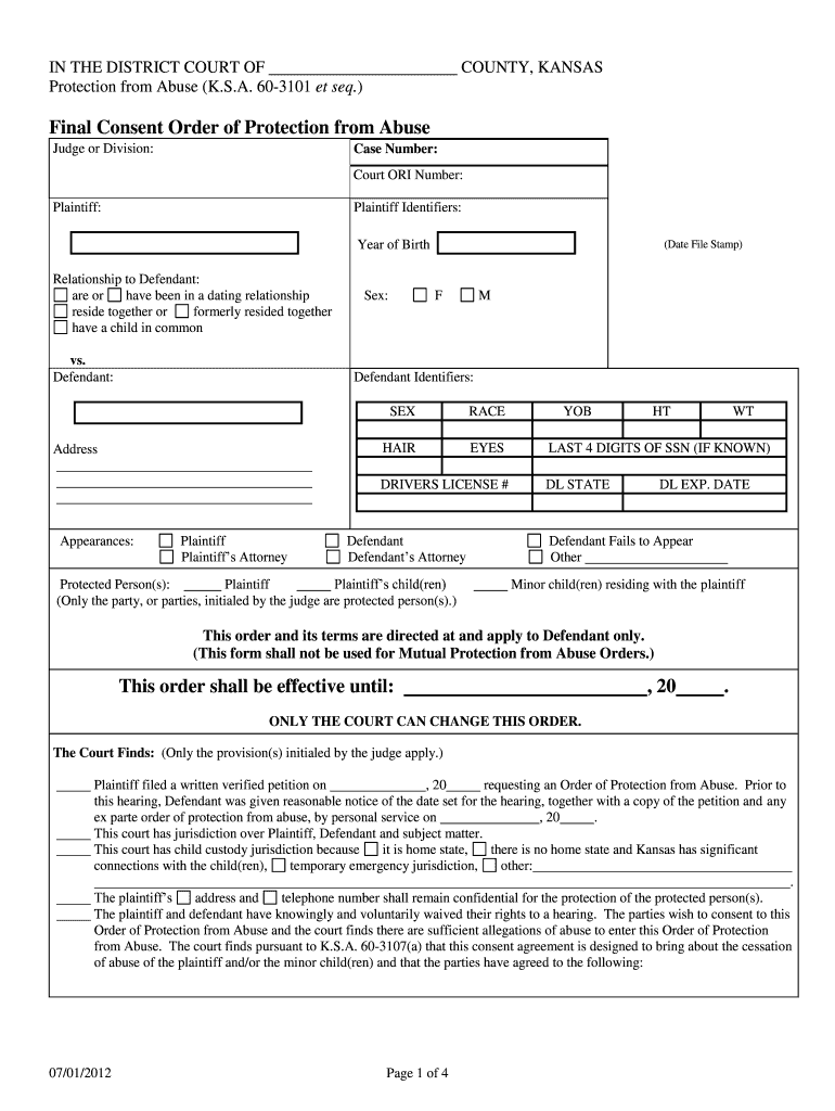  Final Consent Order of Protection from Abuse Kansas Judicial Kansasjudicialcouncil 2012-2024