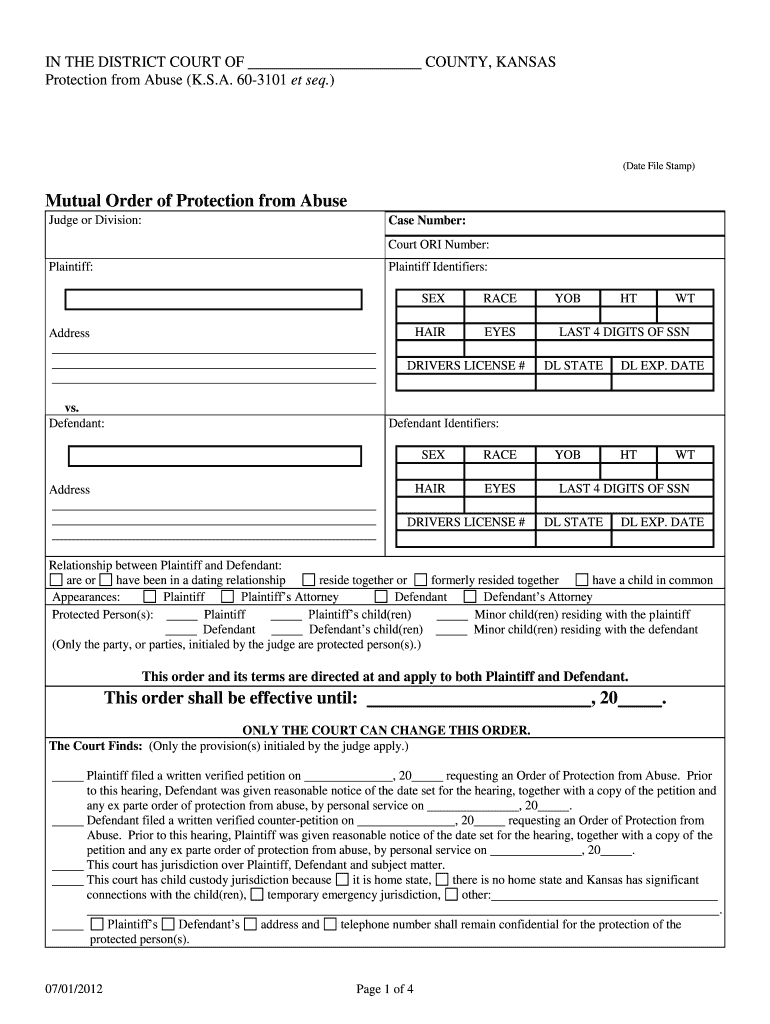  Protection from Abuse Mutual Order Kansas Judicial Council Kansasjudicialcouncil 2012-2024