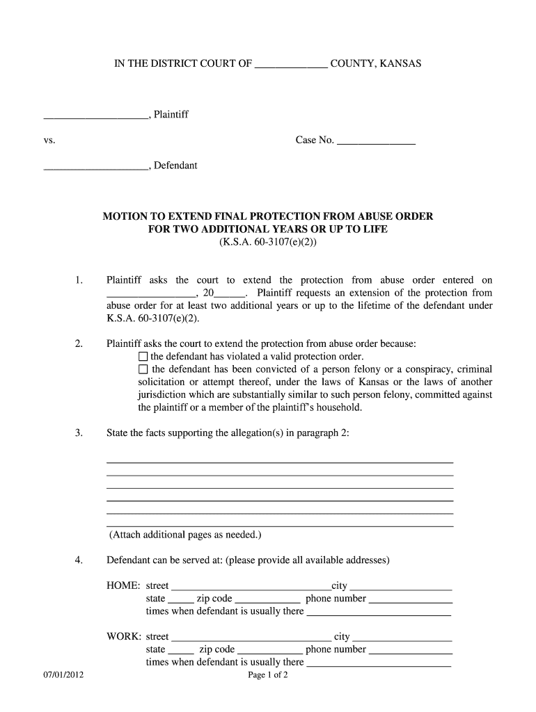 Get and Sign in the District Court of County, Kansas Kansas Judicial Council Kansasjudicialcouncil 2012-2022 Form