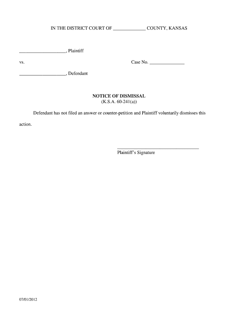  Notice of Dismissal Johnson County Kansas 2012-2024