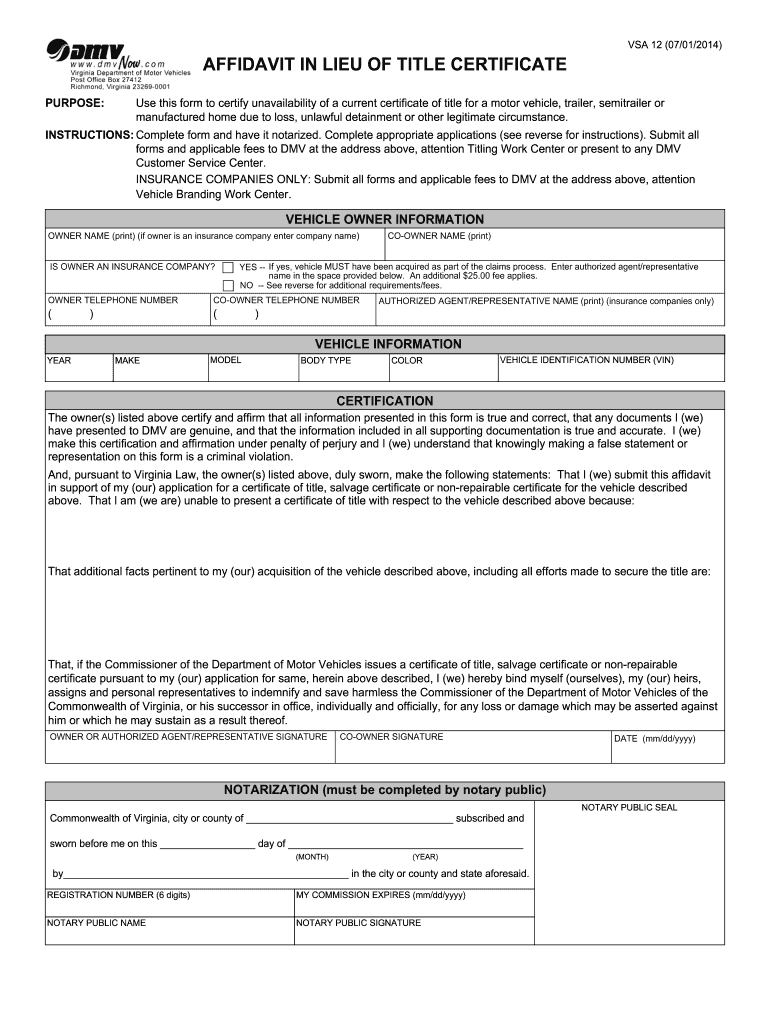  Va Affidavit Form 2014