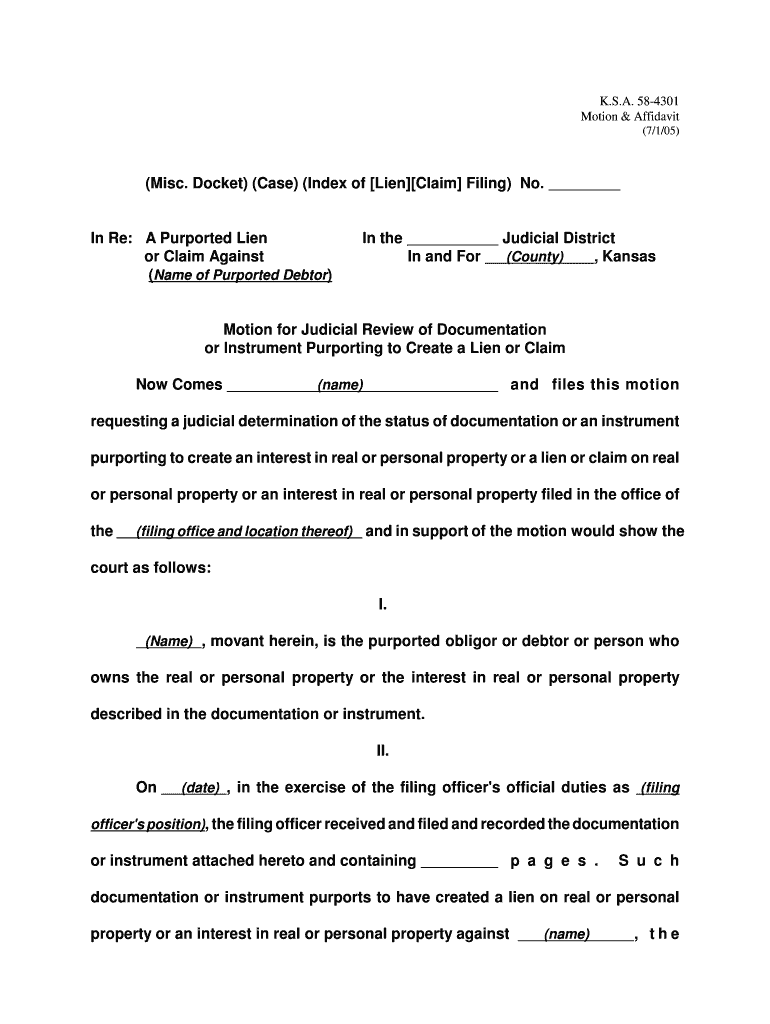  Example of an Affidavit for Ksa 58 4301 2005-2024