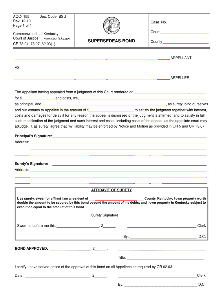 Kentucky Supersedeas  Form