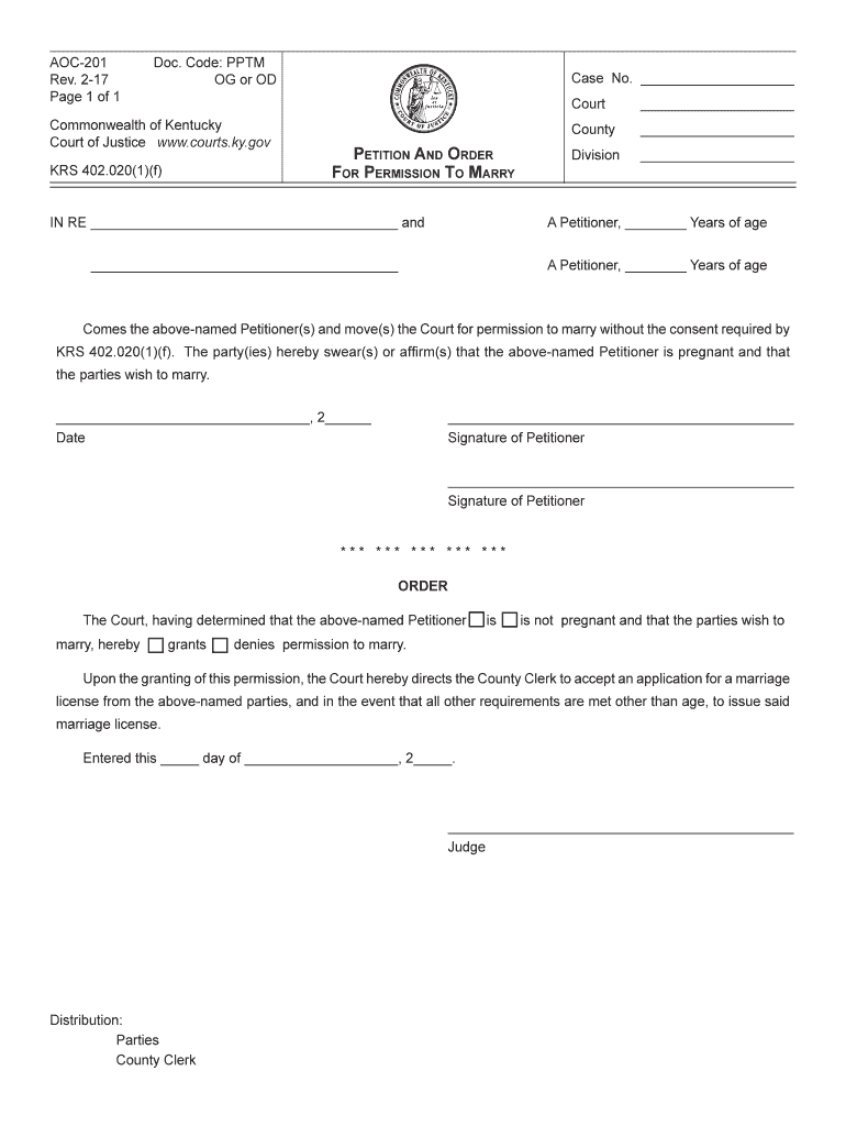 Kentucky Order Marry  Form