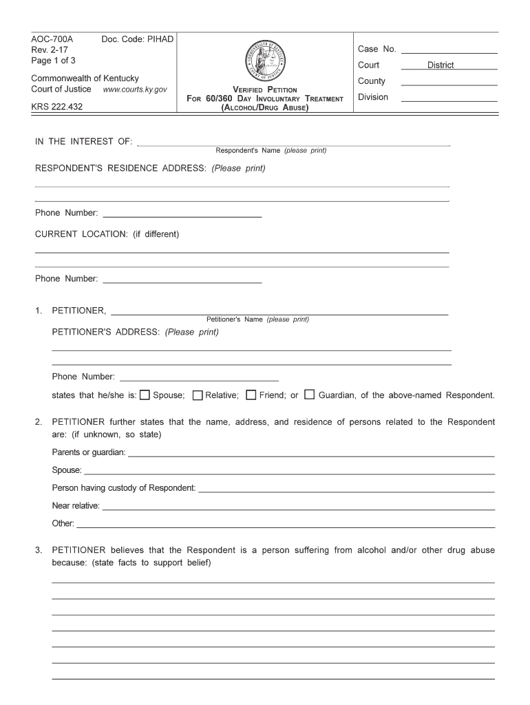  Kentucky Verified Treatment Form 2017