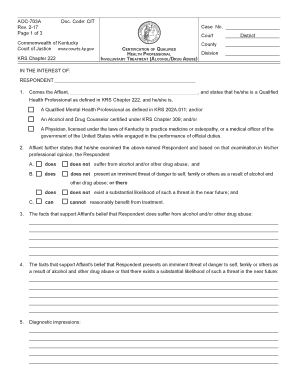  Certification of Qualifies Health Professional Involuntary Treatment  Courts Ky 2017