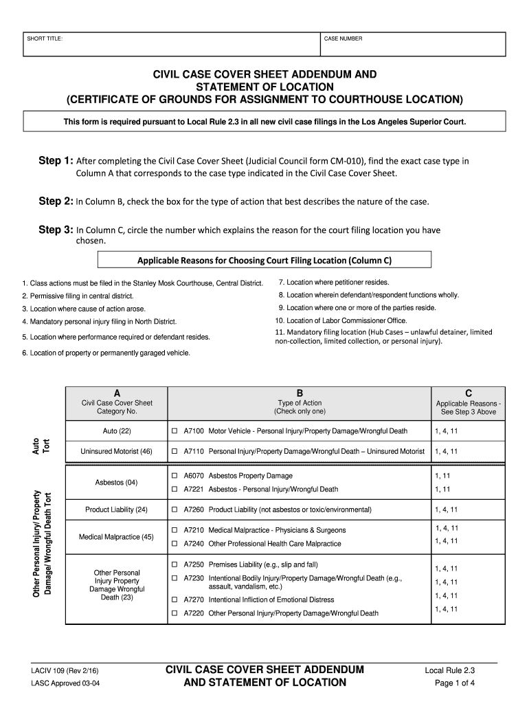  Ca Civil Case Form 2016