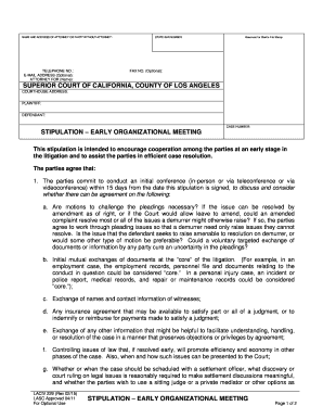  Stipulation Early Organizational Meeting Los Angeles Superior 2015-2024