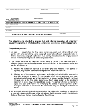  Proposed Order and Stipulation to Continue Trial, Fsc Los Angeles 2011-2024