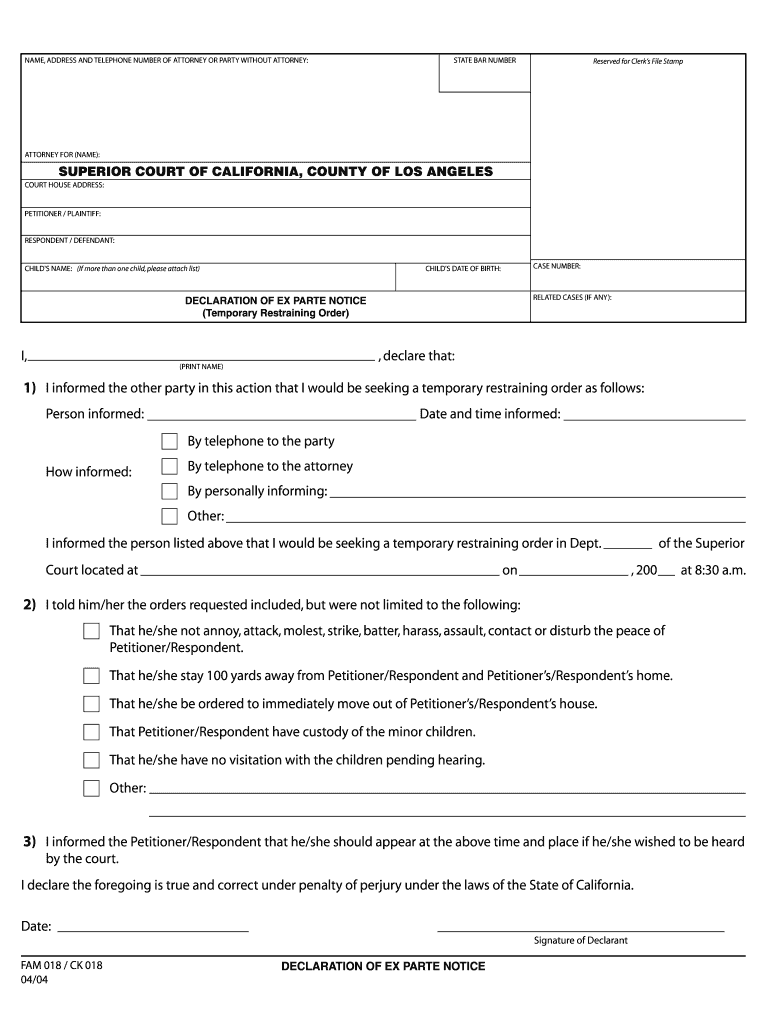  Ex Parte Notice Form 2004
