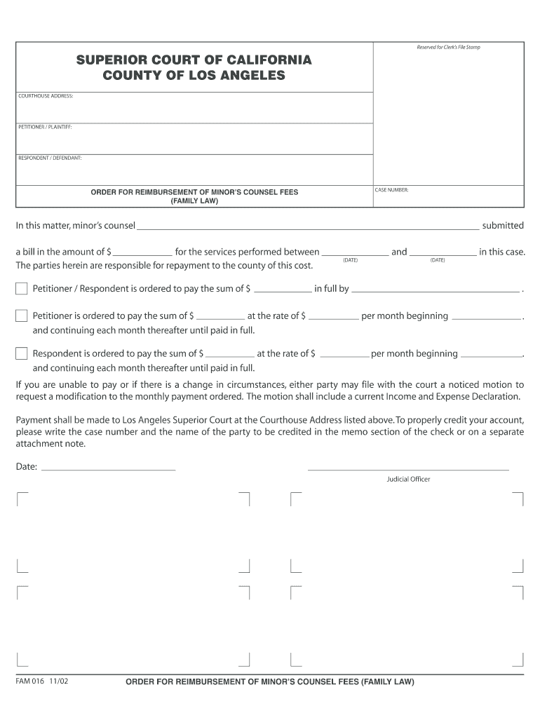  Order for Reimbursement of Minor&#39;s Counsel Fees Family Law 2002