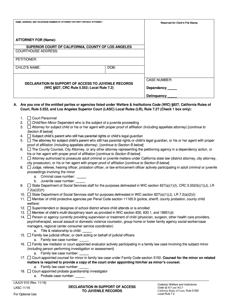  California Declaration Support Form 2016-2024