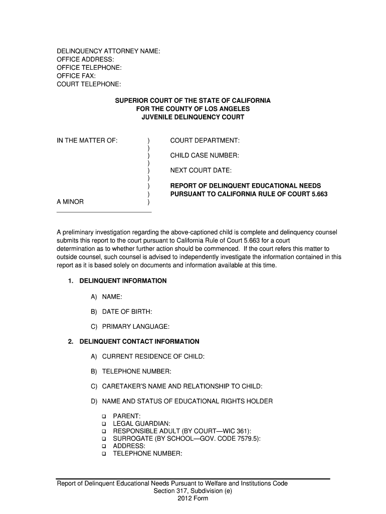  Report of Delinquent Educational Needs Pursuant to California Rule 2012-2024