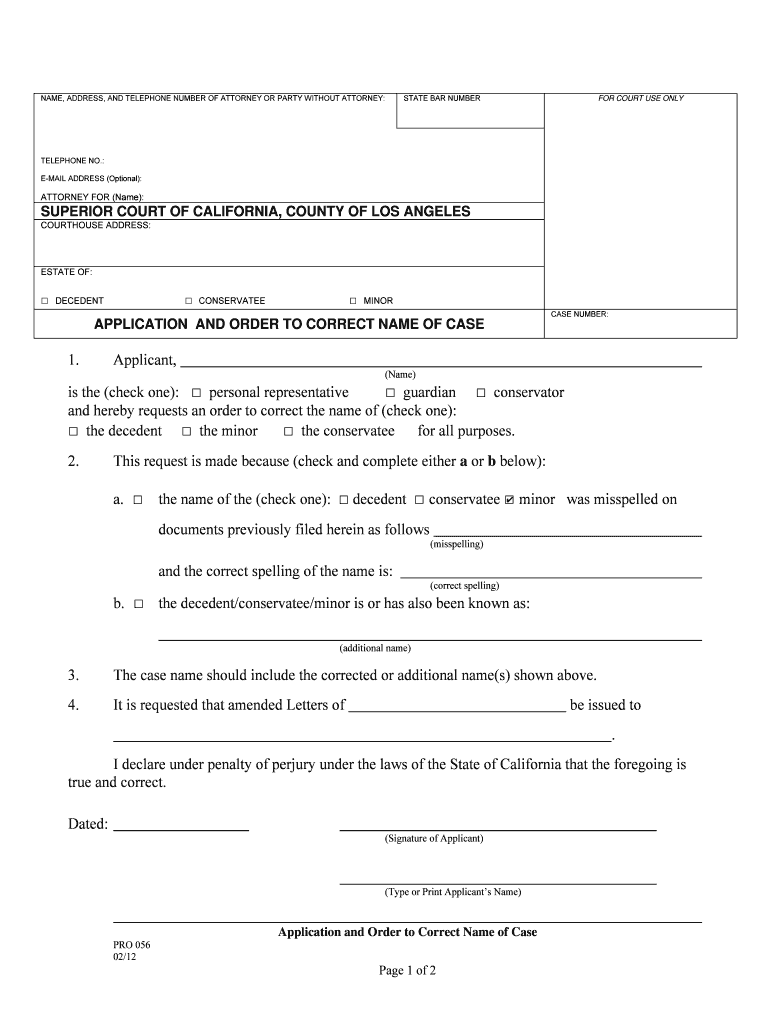  Application and Order to Correct Name of Case Los Angeles 2012-2024
