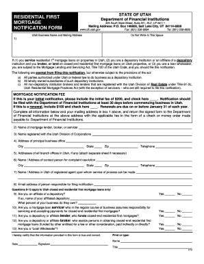  Utah Residential First Mortgage Notification  Form 2015-2024