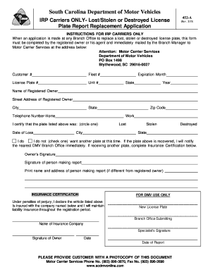 Sc Lost Plate Application  Form