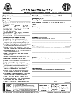 Bjcp Judging Sheet  Form