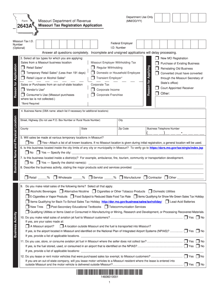 Missouri Tax Registration Form Fill Out and Sign Printable PDF