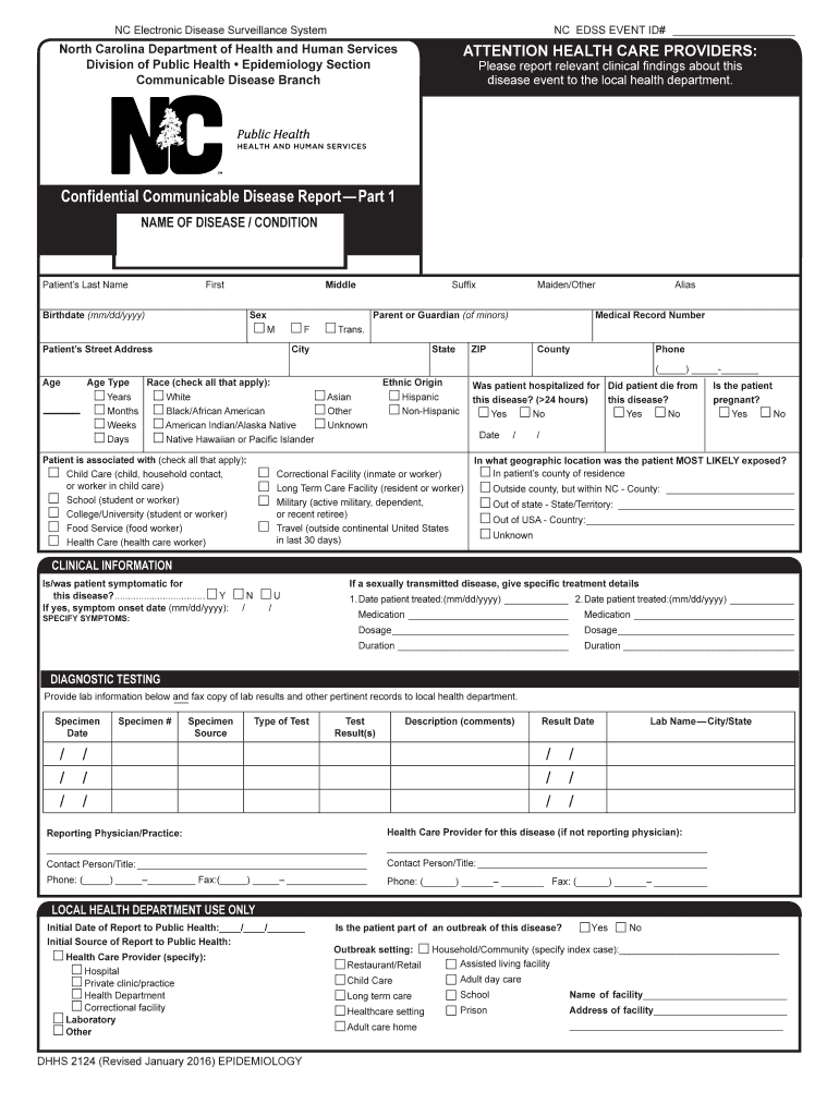  Nc Dhhs Form 2124 2016-2024