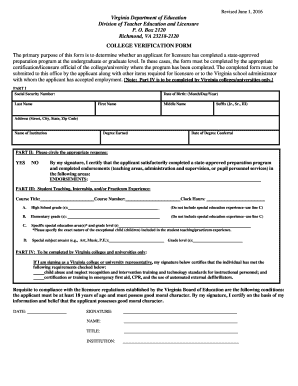  College Enrollment Verification Form 2016-2024