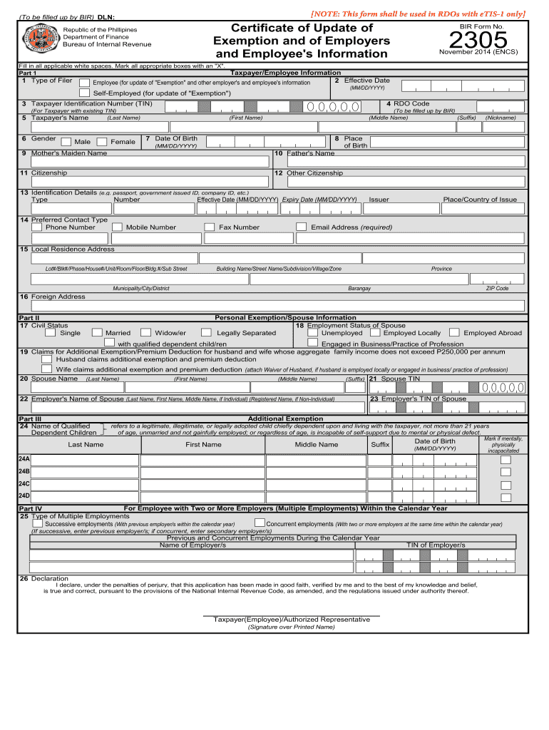  Bir Form 2305 2014-2024