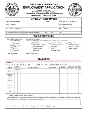 Florida Legislature Employment  Form