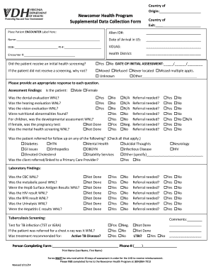 Get and Sign Newcomer Health Program Supplemental Data Collection Form  Vdh Virginia 2014-2022