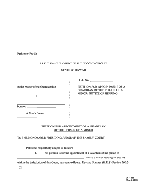  Guardianship of Minor Person Petition Packet Hawaii State Judiciary Courts State Hi 2017