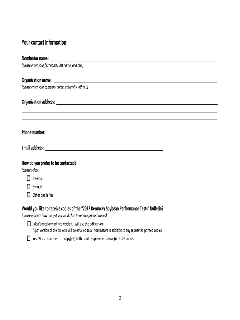 Kentucky Soybean Performance Test Nomination Form