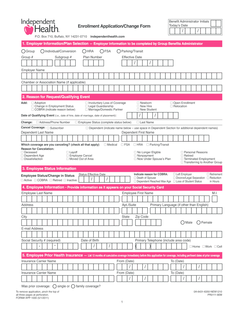  Independent Health Enrollment Form 2011-2024