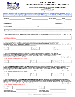 CITY of CHICAGO STATEMENT of FINANCIAL INTERESTS to Avoid a $20 Fee, Please Return This Form No Later Than May 1, to Board of Et