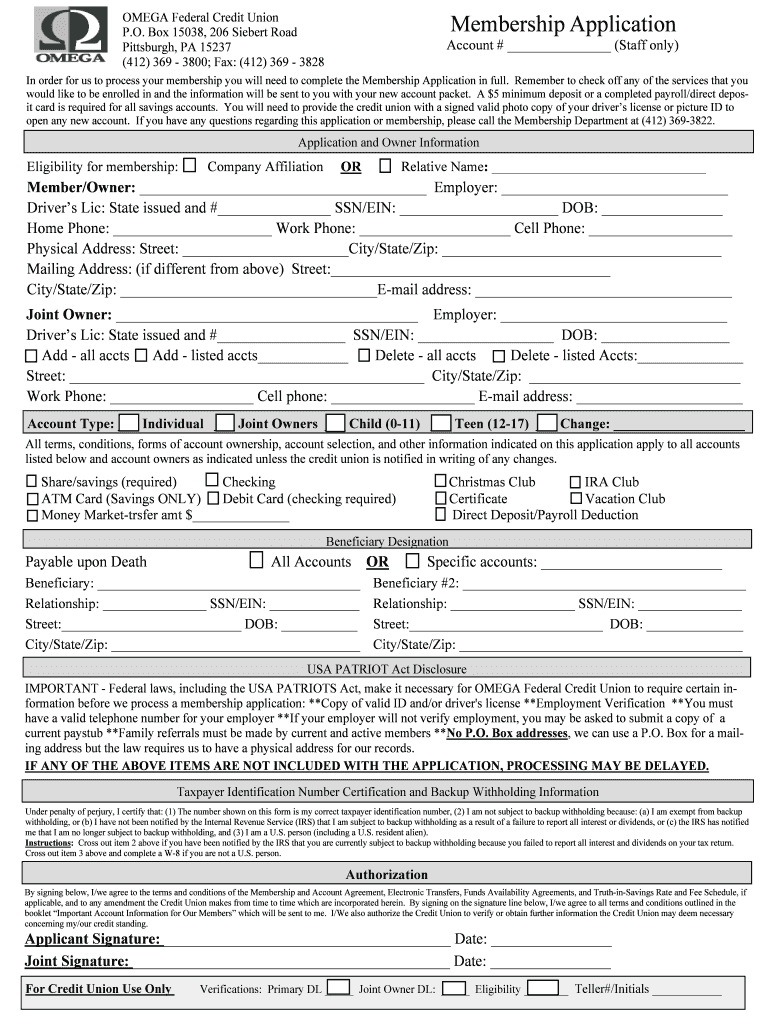 OMEGA Federal Credit Union  Form