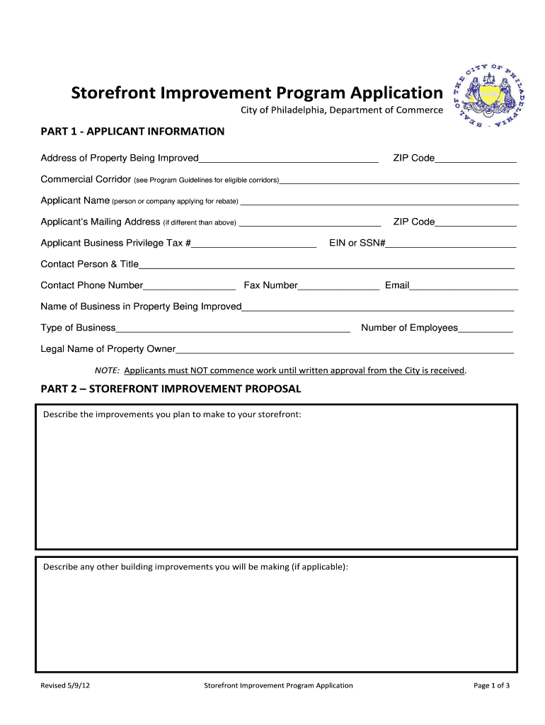  Philadelphia Storefront Improvement Program Application  Form 2012