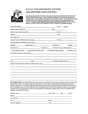 SSA Breeding Contract PDF Ohio Paint Horse Club Ophc  Form