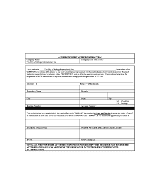 AUTOMATIC DEBIT AUTHORIZATION FORM Company Name the