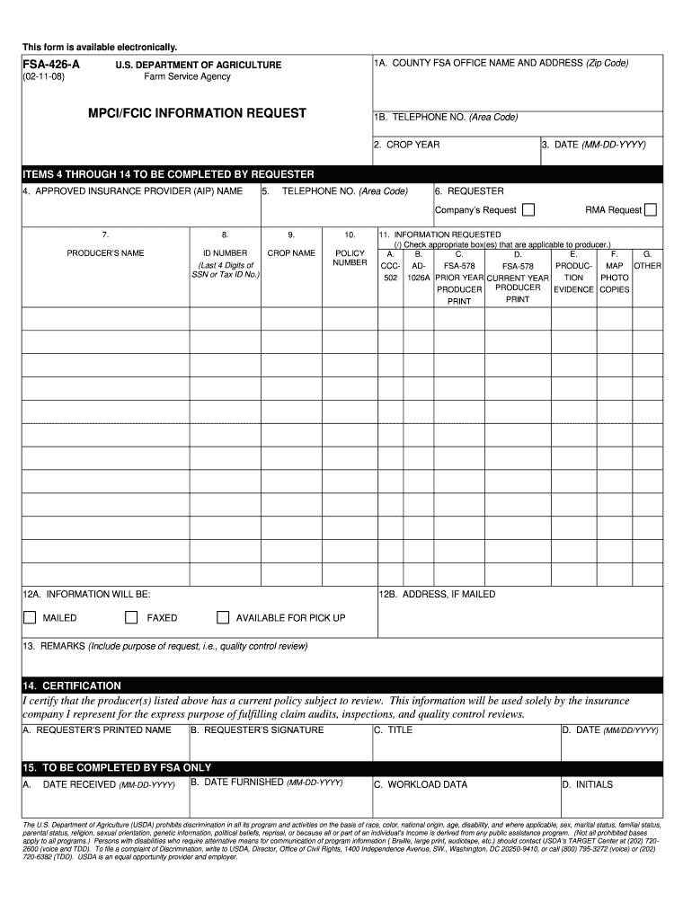 Fsa 426 20082024 Form Fill Out and Sign Printable PDF Template signNow