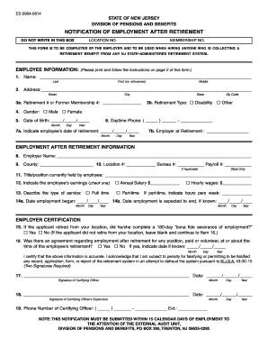 Notification of Employment After Retirement Form Nj